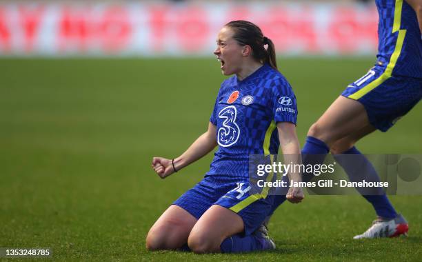 Fran Kirby of Chelsea Women celebrates after scoring their third goal during the Barclays FA Women's Super League match between Manchester City Women...