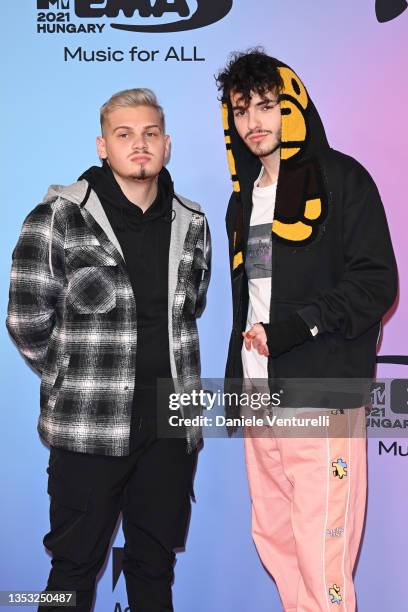 Desh and Azahriah attend the MTV EMAs 2021 at the Papp Laszlo Budapest Sports Arena on November 14, 2021 in Budapest, Hungary.