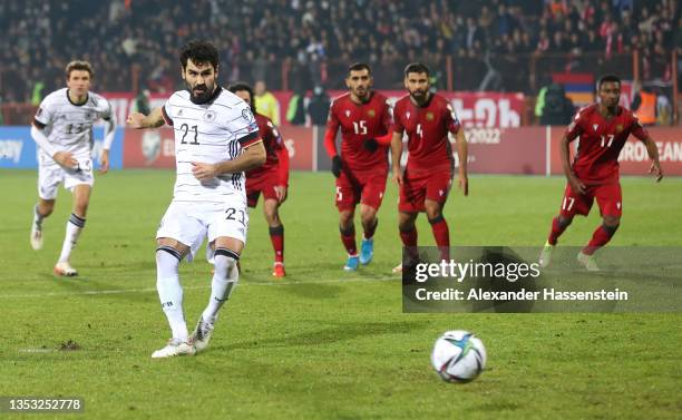 Ilkay Guendogan of Germany scores their side's second goal from the penalty spot during the 2022 FIFA World Cup Qualifier match between Armenia and...
