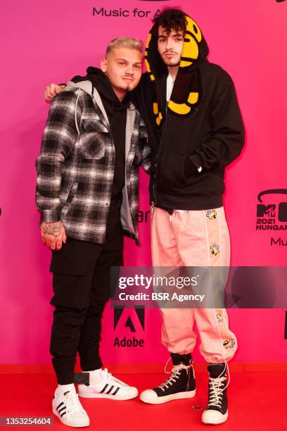 Azariah poses during the 2021 MTV Europe Music Awards - Red Carpet Arrivals at the Papp Laszlo Budapest Sports Arena, on November 14, 2021 in...