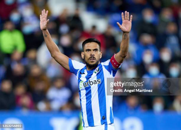 Jose Luis Garcia 'Recio' of CD Leganes gestures during the LaLiga SmartBank match between CD Leganes and Real Oviedo at Estadio Municipal de Butarque...