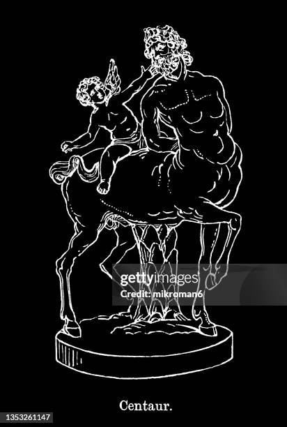 old engraved illustration of the old centaur, antique statue - theseus stock pictures, royalty-free photos & images