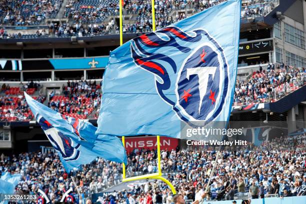 General view of the Tennessee Titans flags during the game between the New Orleans Saints and the Tennessee Titans at Nissan Stadium on November 14,...