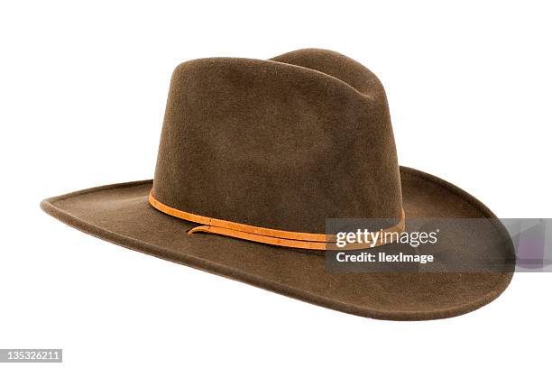 sombrero de vaquero primer plano - sombrero marrón fotografías e imágenes de stock