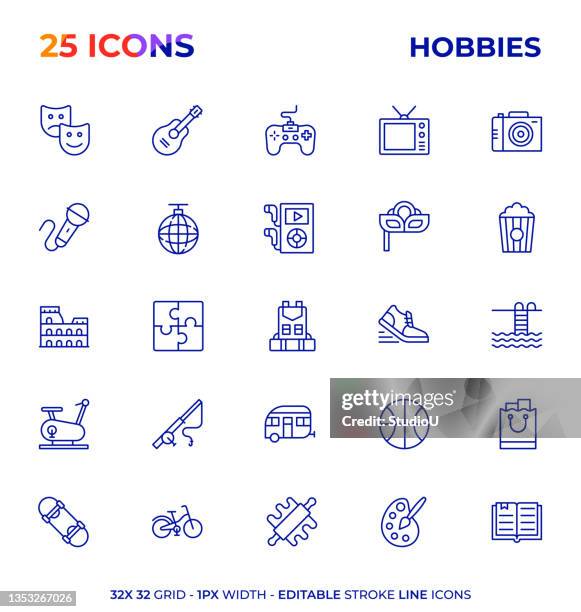 hobbies editable stroke line icon series - skateboard icon stock illustrations