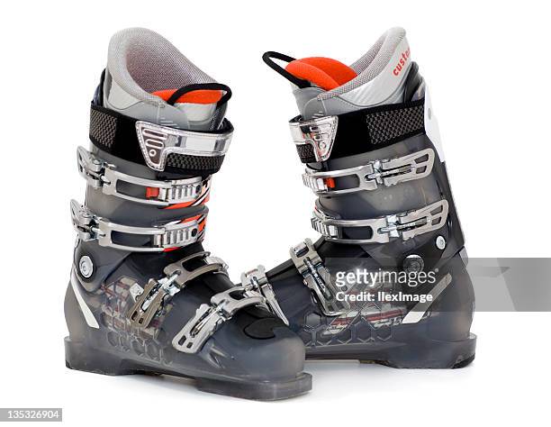 alpine ski boots - pair stock pictures, royalty-free photos & images
