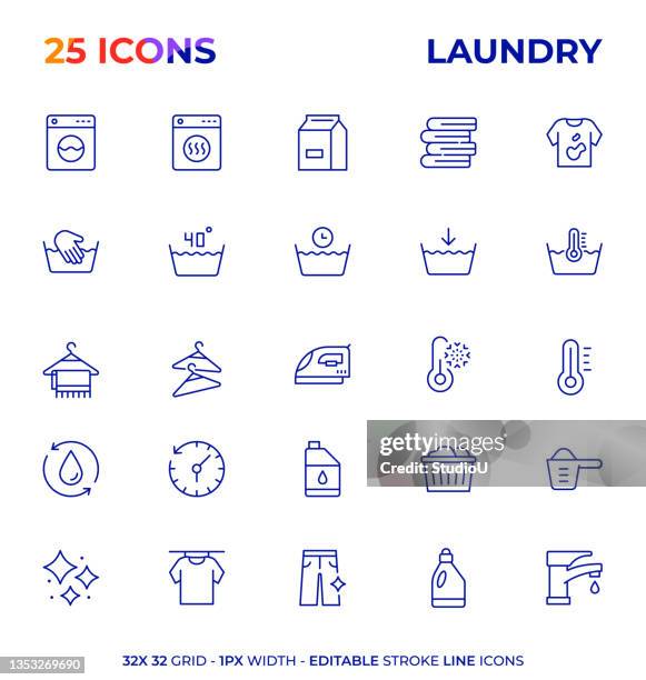 stockillustraties, clipart, cartoons en iconen met laundry editable stroke line icon series - towel