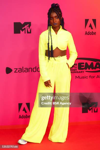 Oumi Janta poses during the 2021 MTV Europe Music Awards at the Papp Laszlo Budapest Sports Arena, on November 14, 2021 in Budapest, Hungary.