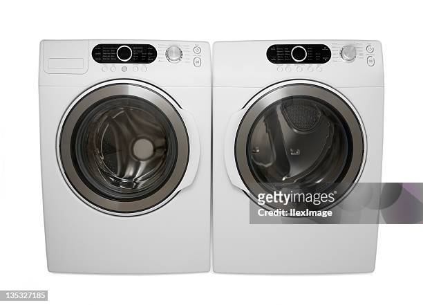 modern washer & dryer - washing machine on white stock pictures, royalty-free photos & images
