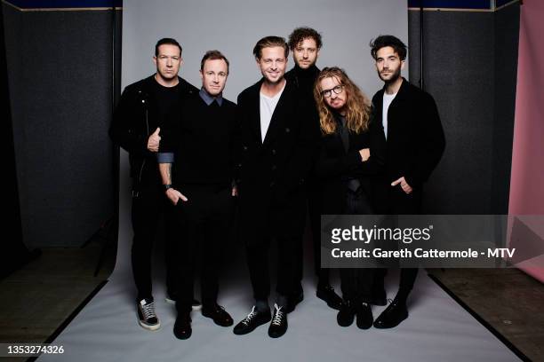 Brian Willett, Eddie Fisher, Zach Filkins, Drew Brown, Ryan Tedder and Brent Kutzle of One Republic pose during a portrait session at the MTV EMAs...