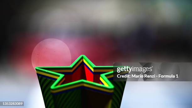 Detailed view of a trophy on the grid prior to the F1 Grand Prix of Brazil at Autodromo Jose Carlos Pace on November 14, 2021 in Sao Paulo, Brazil.