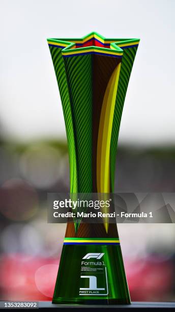 Detailed view of a trophy on the grid prior to the F1 Grand Prix of Brazil at Autodromo Jose Carlos Pace on November 14, 2021 in Sao Paulo, Brazil.