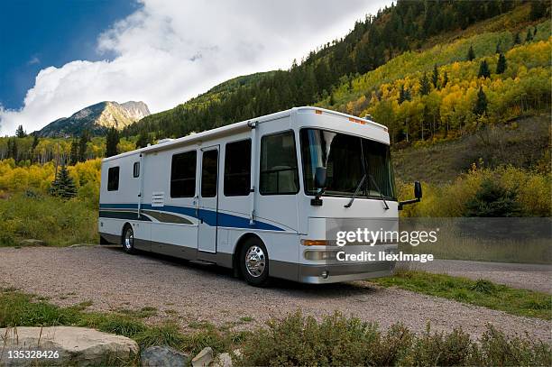 autumn campground - motor home stock pictures, royalty-free photos & images