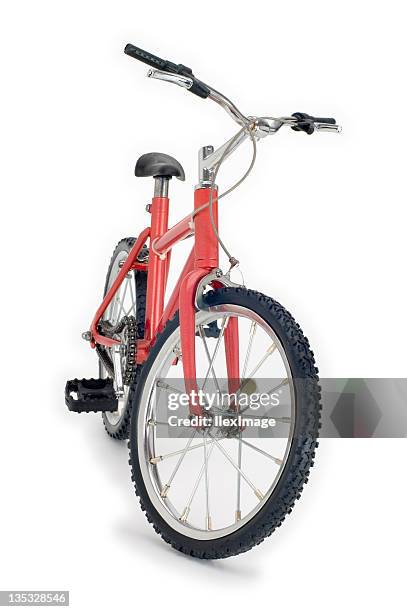 little red bike: front - bicycle isolated stockfoto's en -beelden