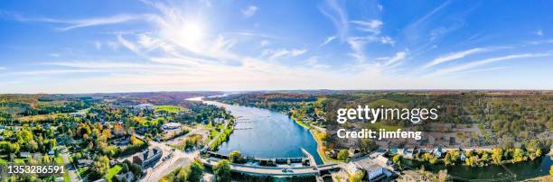 aerial townscape and trent river, hastings, canada - aircraft point of view stock pictures, royalty-free photos & images