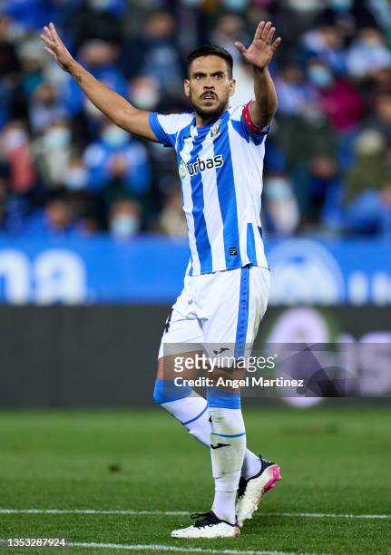 Jose Luis Garcia 'Recio' of CD Leganes gestures during the LaLiga SmartBank match between CD Leganes and Real Oviedo at Estadio Municipal de Butarque...