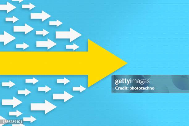 leadership concepts with arrows on blue background - solutions bildbanksfoton och bilder