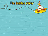 Yellow submarine in doodle style. Hand drawn logo. The Beatles Party.