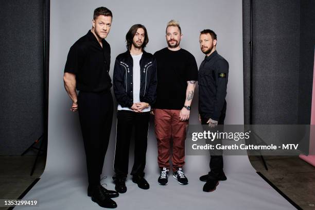 Dan Reynolds, Daniel Platzman, Daniel Wayne Sermon and Ben McKee of Imagine Dragons pose during a portrait session at the MTV EMAs 2021 'Music for...