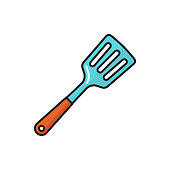 Kitchen spatula with wooden handle isolated icon