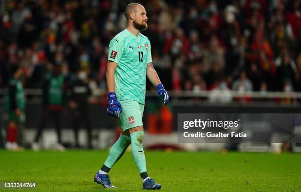 Predrag Rajkovic of Serbia in action during the 2022 FIFA World Cup Qualifier match between Portugal and Serbia at Estadio da Luz on November 14,...