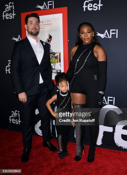 Alexis Ohanian, Olympia Ohanian Jr, and Serena Williams attend the 2021 AFI Fest Closing Night Premiere of Warner Bros. "King Richard" at TCL Chinese...