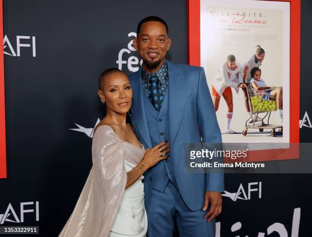 Jada Pinkett Smith and Will Smith attend the 2021 AFI Fest Closing Night Premiere of Warner Bros. "King Richard" at TCL Chinese Theatre on November...