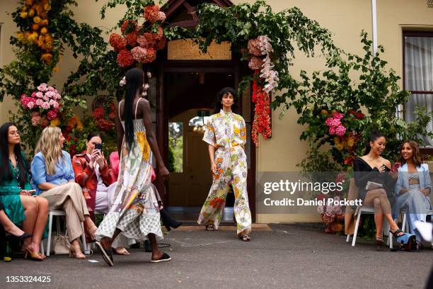 Model walks the runway during the Secret Garden Runway on November 15, 2021 in Melbourne, Australia.