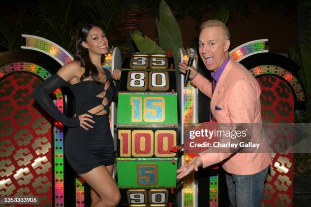 Alexis Gaube and George Gray interact with The Price Is Right props in the Vulture Lounge during Vulture Festival 2021 at The Hollywood Roosevelt on...