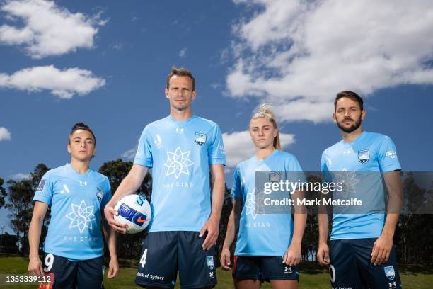 Milos Ninkovic, Alex Wilkinson, Remy Siemsen and Maria Jose Rojas pose during a Sydney FC A-League media opportunity at Macquarie Uni on November 15,...