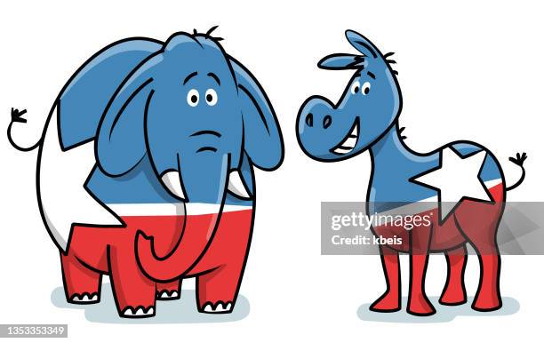cute elephant and donkey - friendly rivalry stock illustrations