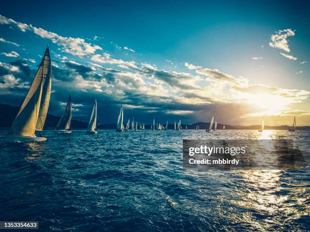 sailing regatta on sunny autumn morning - sun deck stock pictures, royalty-free photos & images