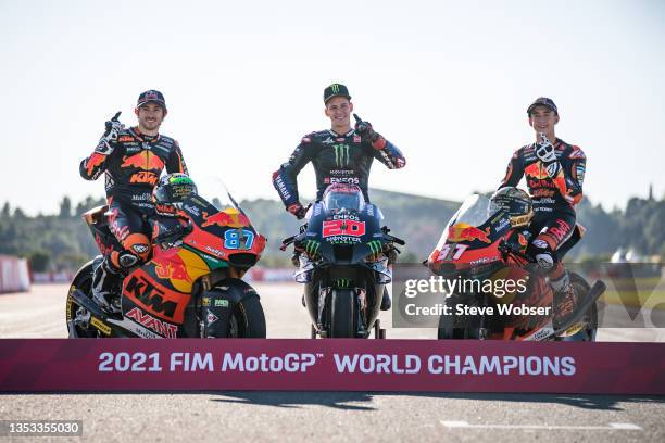 MotoGP World Champions photo with Fabio Quartararo of France and Monster Energy Yamaha MotoGP , Moto2 rider Remy Gardner of Australia and Red Bull...