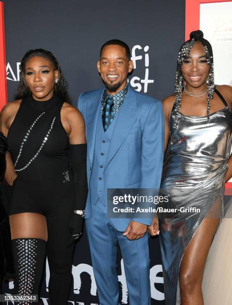 Serena Williams, Will Smith, and Venus Williams attend the 2021 AFI Fest - Closing Night Premiere of Warner Bros. "King Richard" at TCL Chinese...