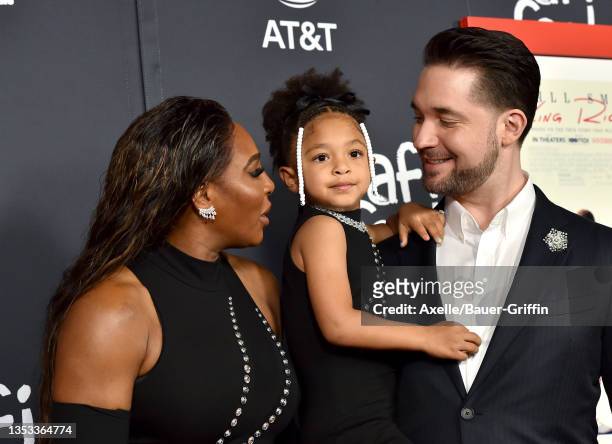 Serena Williams, Alexis Olympia Ohanian Jr. And Alexis Ohanian attend the 2021 AFI Fest - Closing Night Premiere of Warner Bros. "King Richard" at...