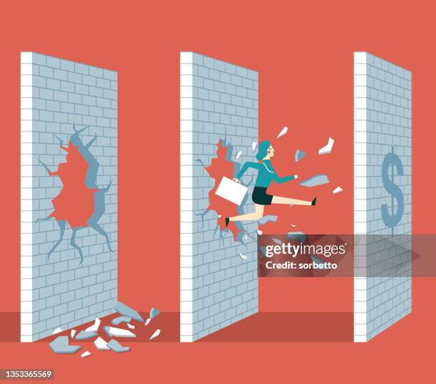 stockillustraties, clipart, cartoons en iconen met way to success - businesswoman - hindernisbaan