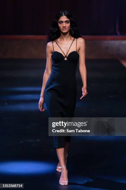 Model walks in Misha during the opening runway at Melbourne Fashion festival at Regent Theatre on November 15, 2021 in Melbourne, Australia.