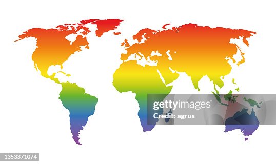 Rainbow Colored World Map Illustration On White Background Vector ...