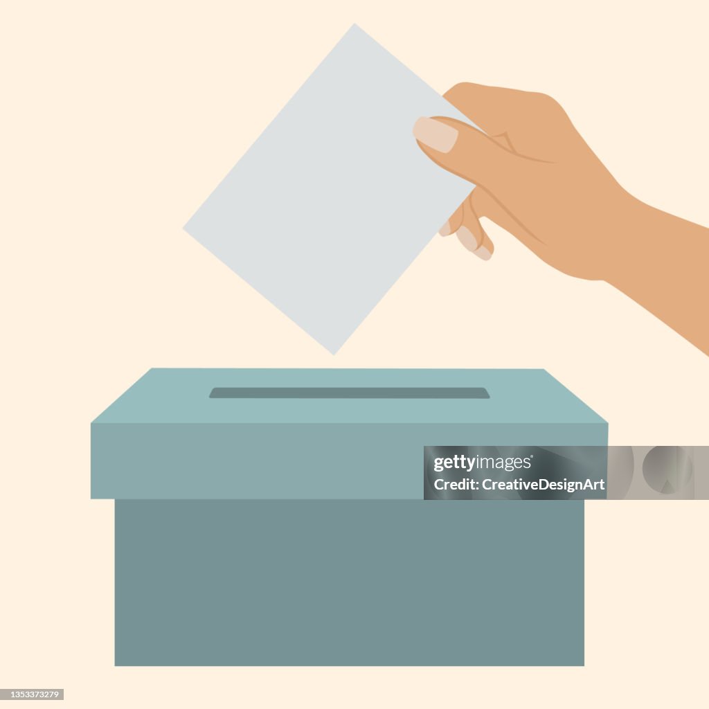 Voting Concept With Ballot Box And Human Hand Holding Voting Paper