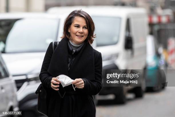German Greens Party co-leader Annalena Baerbock arrives for the continuation of coalition talks between the SPD, the Greens Party and the German Free...