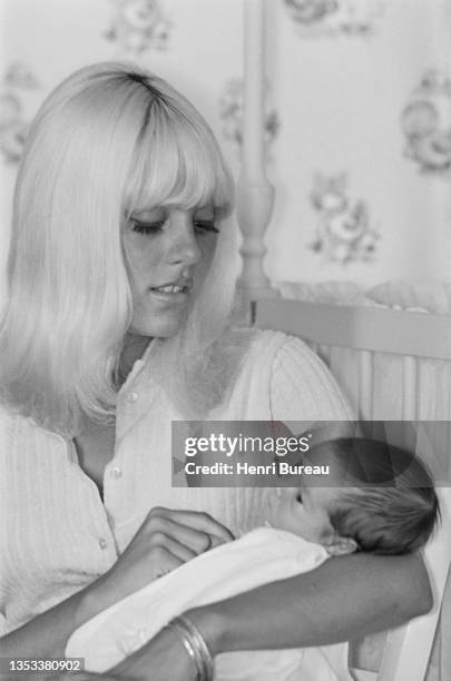 Bulgarian-born French singer Sylvie Vartan with her new-born son David Hallyday