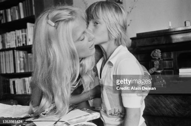 Sylvie Vartan with her son David in Biarritz, France, August 15, 1975. .