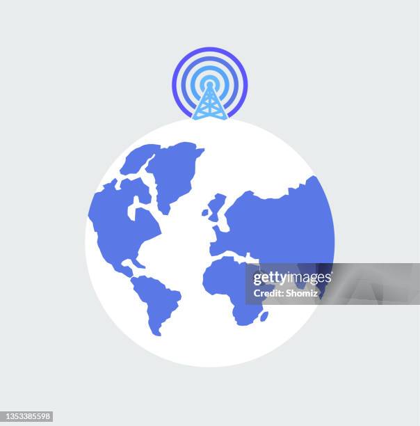 communication tower on globe - cell tower stock illustrations