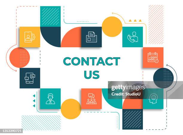 illustrations, cliparts, dessins animés et icônes de contactez-nous modèle de bannière web - post it