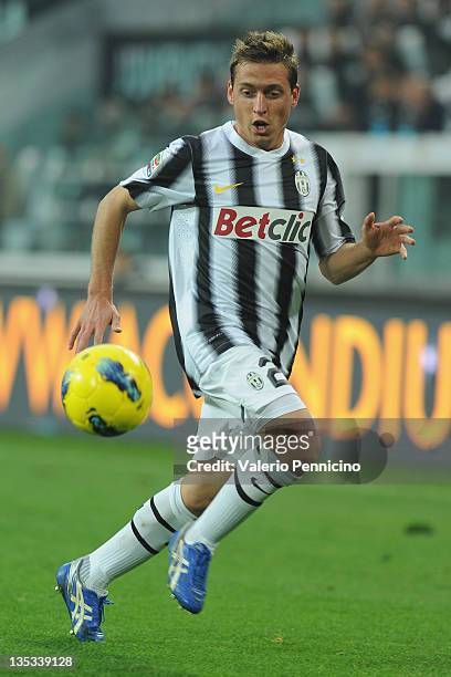 Emanuele Giaccherini of Juventus FC in action during the Serie A match between Juventus FC and AC Cesena at Juventus Stadium on December 4, 2011 in...