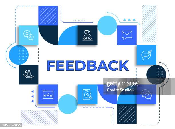 stockillustraties, clipart, cartoons en iconen met feedback web banner template - questionnaire