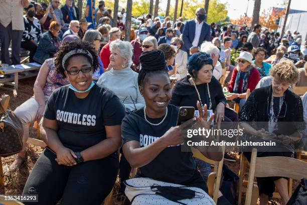 People attend the inauguration ceremony of a new statue honoring African American soldiers who fought for the Union during the Civil War on the...