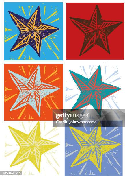 linocut star illustration - linocut stock illustrations