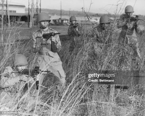 Sergeants Clarence Beavers, James Kornegay, Ned Bess, Corporal Elijah Wesby and Sergeant Alvin Moon of the United States Army All African American...