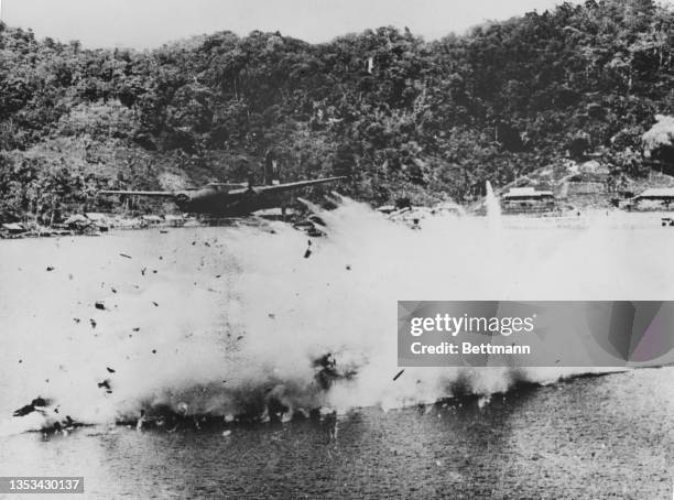 Douglas A-20 Havoc medium bomber attack aircraft from the 387th Bomb Squadron, 312th Bombardment Group of the Fifth United States Army Air Force...